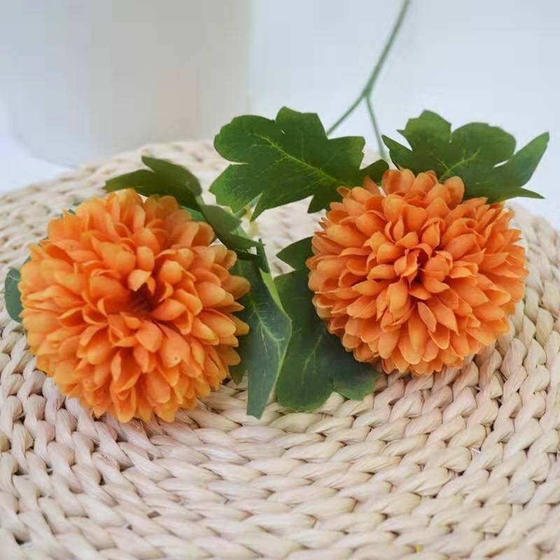 2 hoofden Kleine Hortensia Chrysant boeket Bloemen Valentijnsdag Nep Bloem Bal voor Home Decor Kunstmatige Bloemen: Oranje