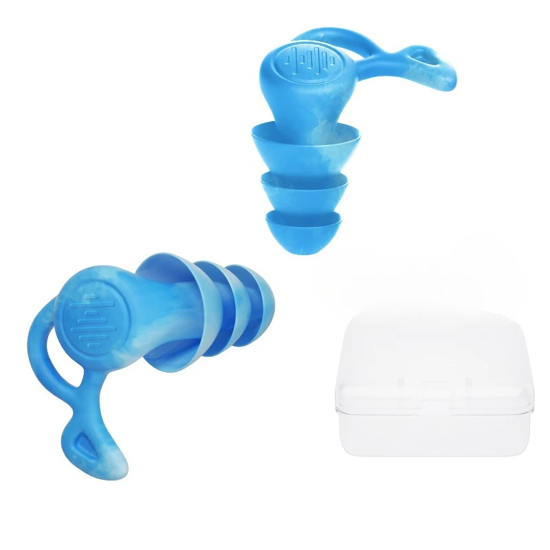 Tapones para los oídos reutilizables de silicona antiruido de 3 capas, tapones para los oídos impermeables para nadar, para dormir, bucear, Surf, Protector de oídos suave y cómodo: Azul