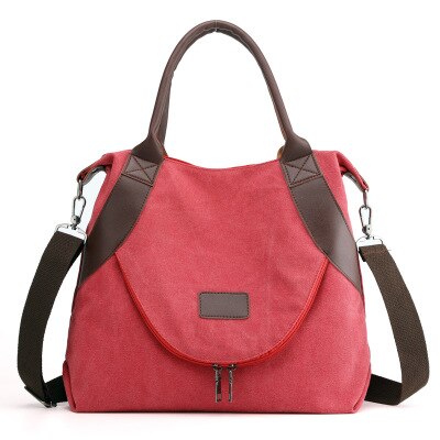 Mærke stor lomme afslappet totetaske damer håndtaske skuldertaske lærredskapacitet damer håndtaske: Rød