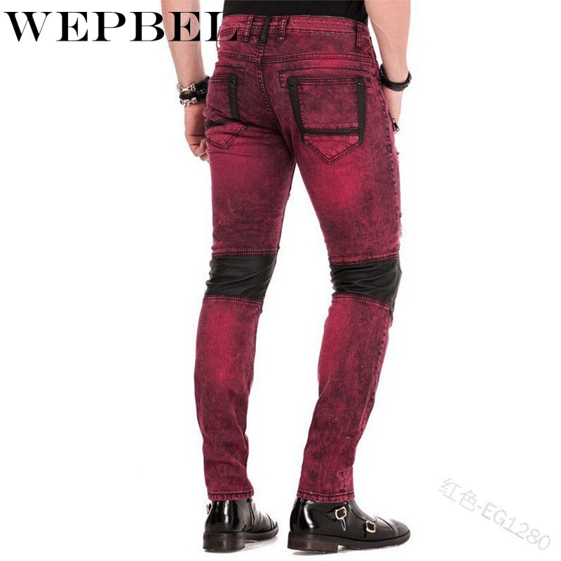 Wepbel punk vintage miehet laihat denim housut useat vetoketjulliset taskut tilkkutäkki rock roll farkut revitty letku denim pitkät housut