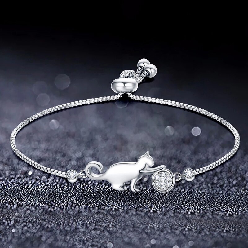YPAY bracciale moda donna Cubic Zirconia Crystal Cat and Ball Charm Bangles2021 regalo di vendita caldo gioielli coreani di moda
