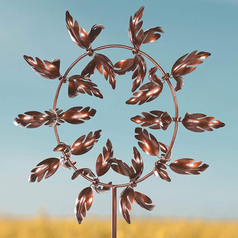 Wind Sculpture Spinner Garden Windmill Unique Magical Colourful Metal Windmil Rotating Leaves Wind Chimes Lawn Decoration: gules