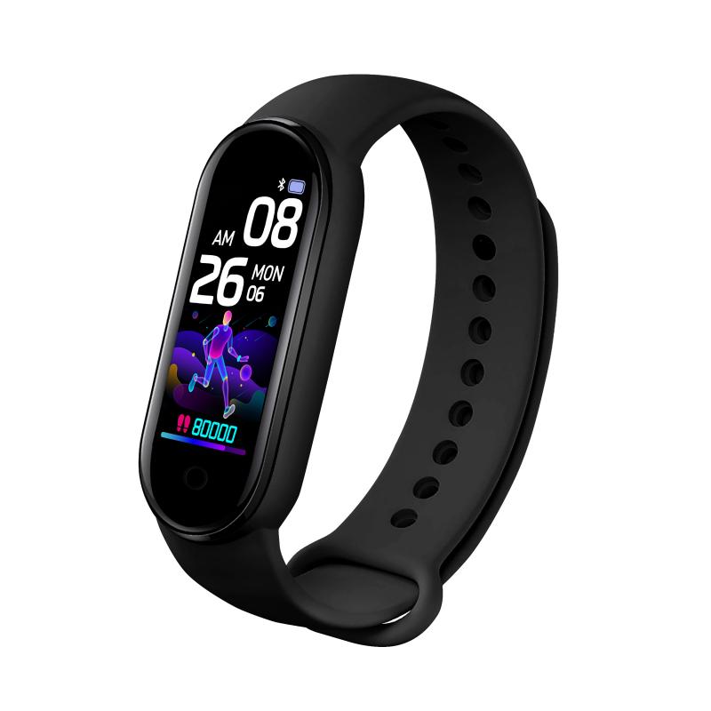 M5 smarta sportband fitness tracker stegräknare pulsmätare blodtrycksmätare bluetooth smartband armband stegräknare fitness: Svart
