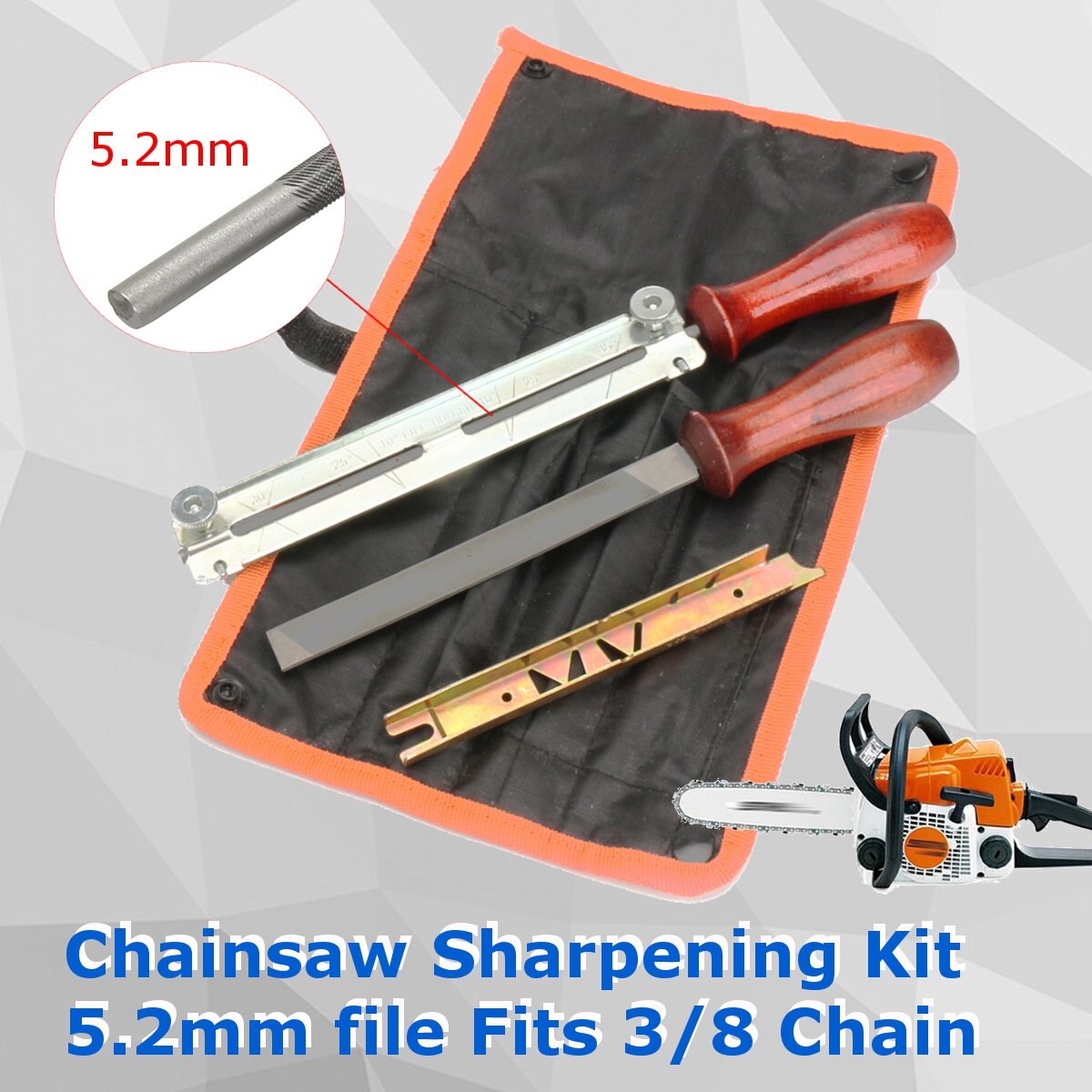 5pcs/set Chainsaw Sharpening Filing Kit 5.2mm File Fits for Stihl 3/8 Pro Chain