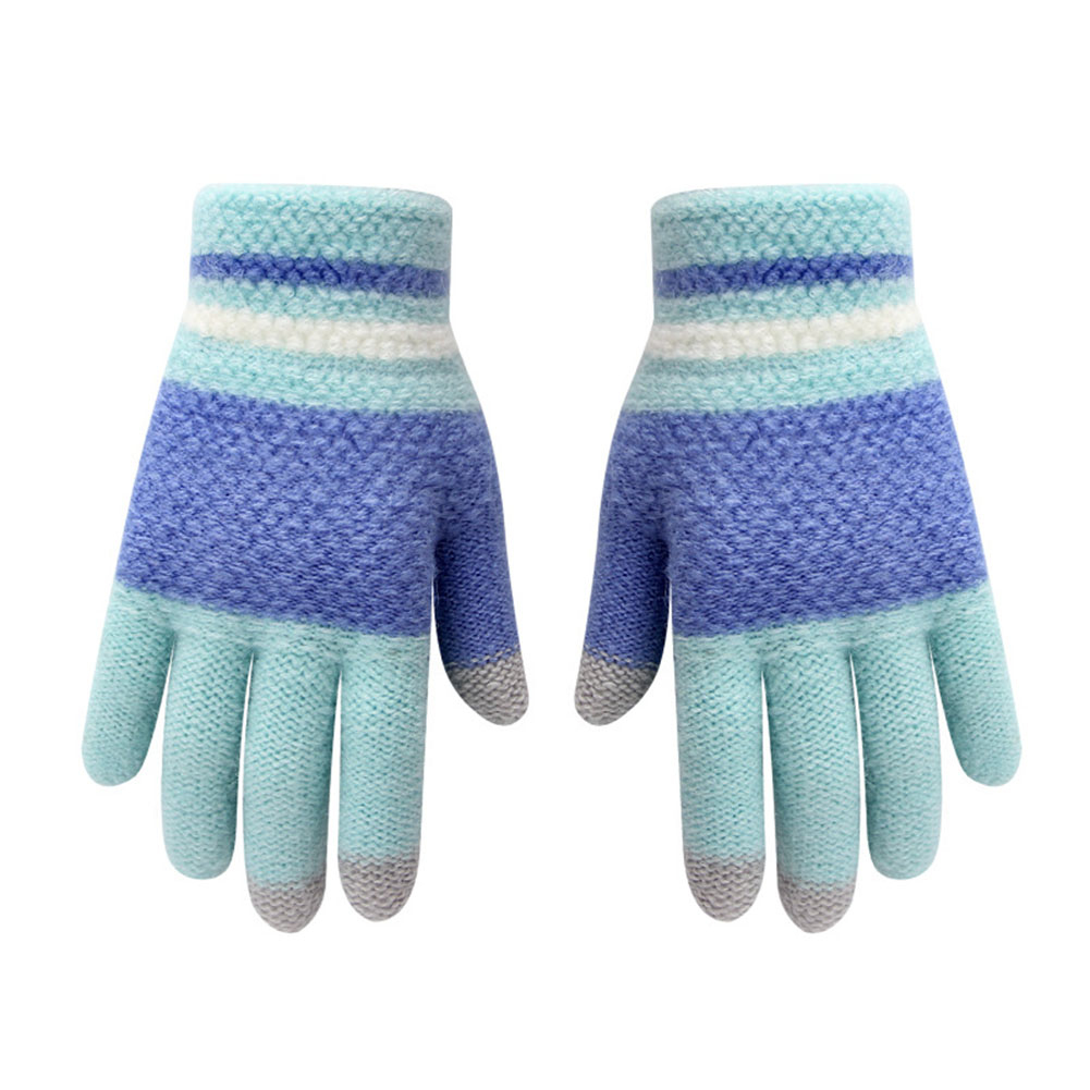 Vinter børn stribe fuld finger touch screen strikkede handsker varme tykkere vanter vinter børn varme handsker 4 farver