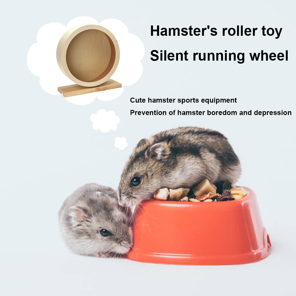 Natural Wood Silent Running Toy Hamster Roller Wheel Exercise Cage Small Pet Sports Wheel Pet Toy for Hamsters Mice