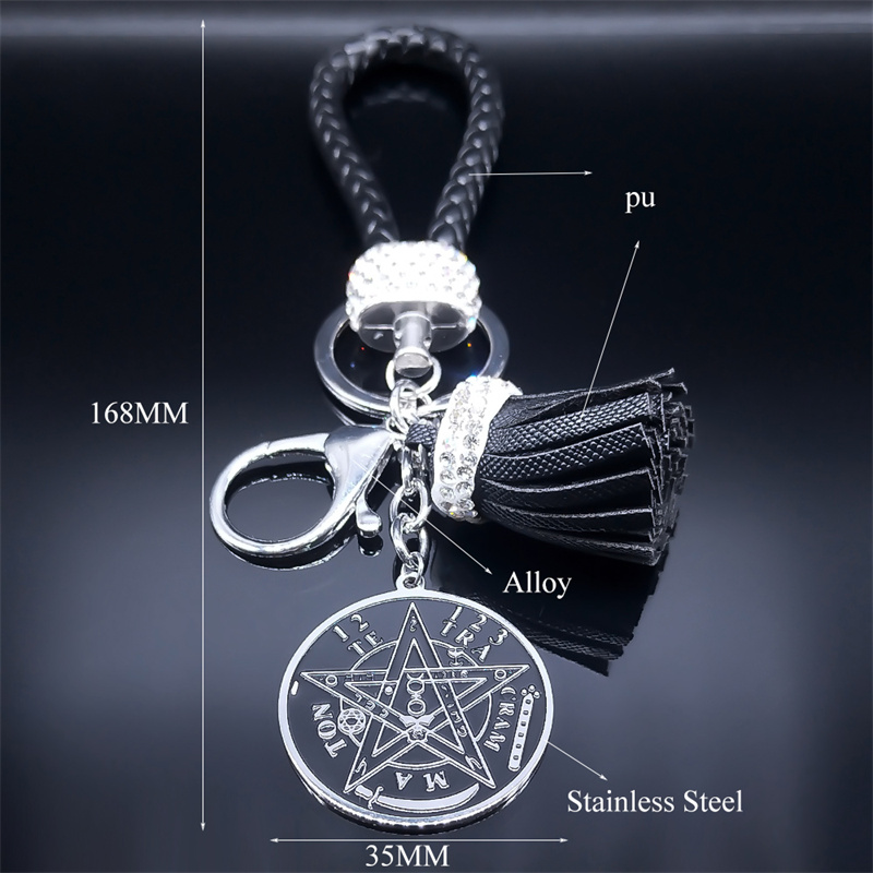 Stregoneria Tetragrammaton pentagramma portachiavi in acciaio inossidabile portachiavi per auto gioielli appesi Wicca pentacolo gioielli K948S06