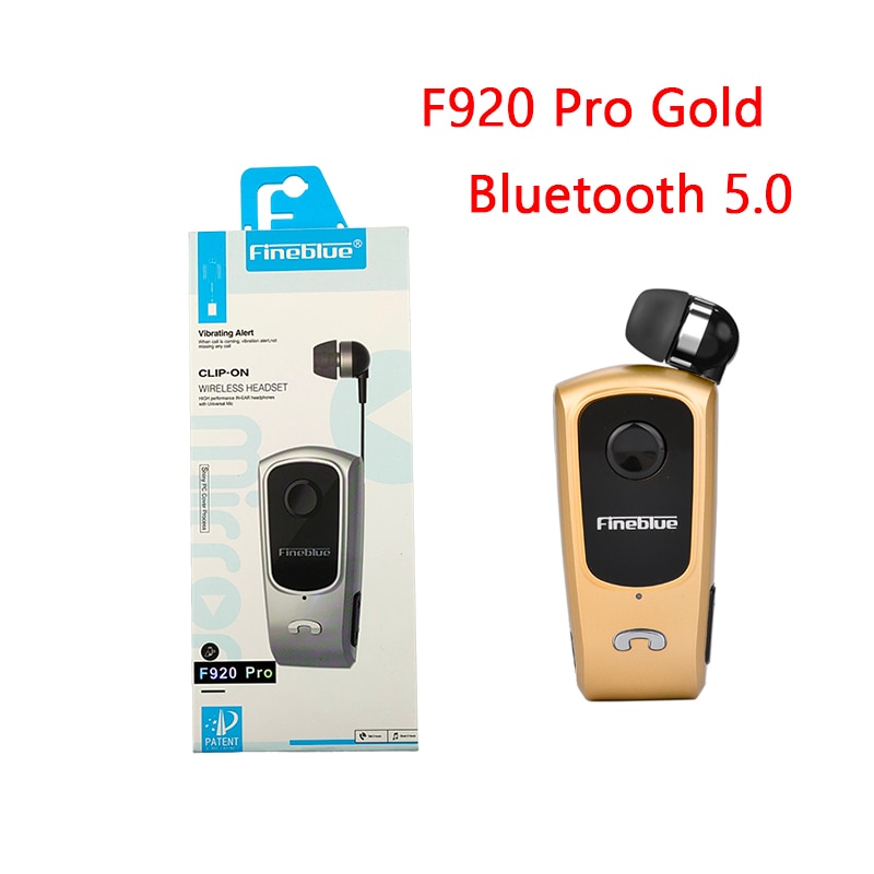 Fineblue F920 Pro Mini Earphone Bluetooth 5.0 Retractable Headset Wireless Clip for iPhone SAMSUNG Bluetooth-headphone Sports: Gold with box