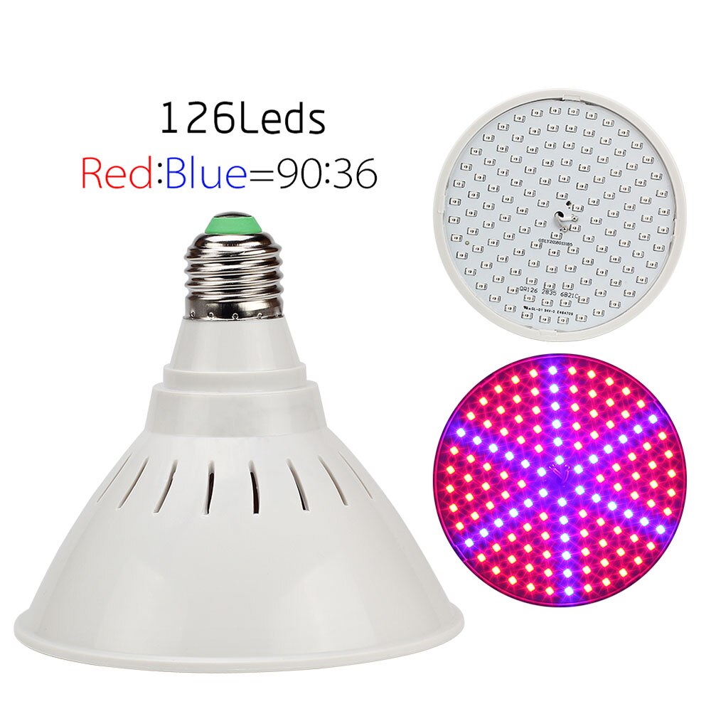 Neue voll Spektrum E27 60 126 200 Leds verrotten Blau LED wachsen Lampen für Blüte und Hydrokultur Pflanzen drinnen draussen Wachsen Licht: 126leds