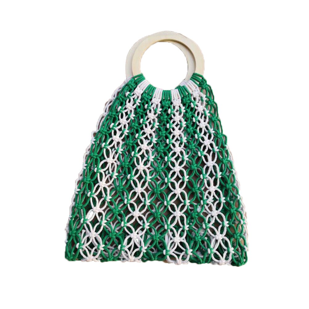 bohême tissé à la main bracelet sac femmes portable sac à main coton fil couleur fourre-tout creux: green