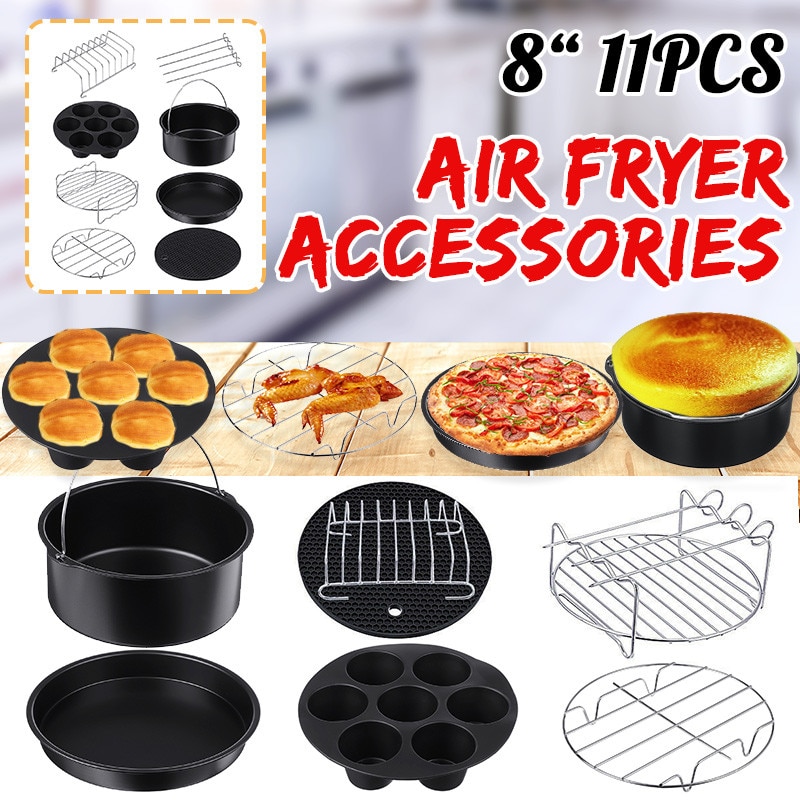 11 st airfryer tillbehör 8 tum för gowise phillips cozyna och secura set  of 11 passar alla airfryer 3.5-6.8l