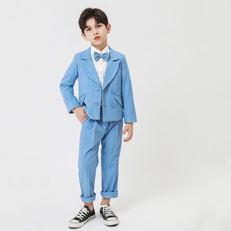 Conjunto de traje Formal a rayas para niños, traje de boda de espectáculo de pasarela de Piano, de doble botonadura Blazer, pantalones, 2 piezas: 10 años