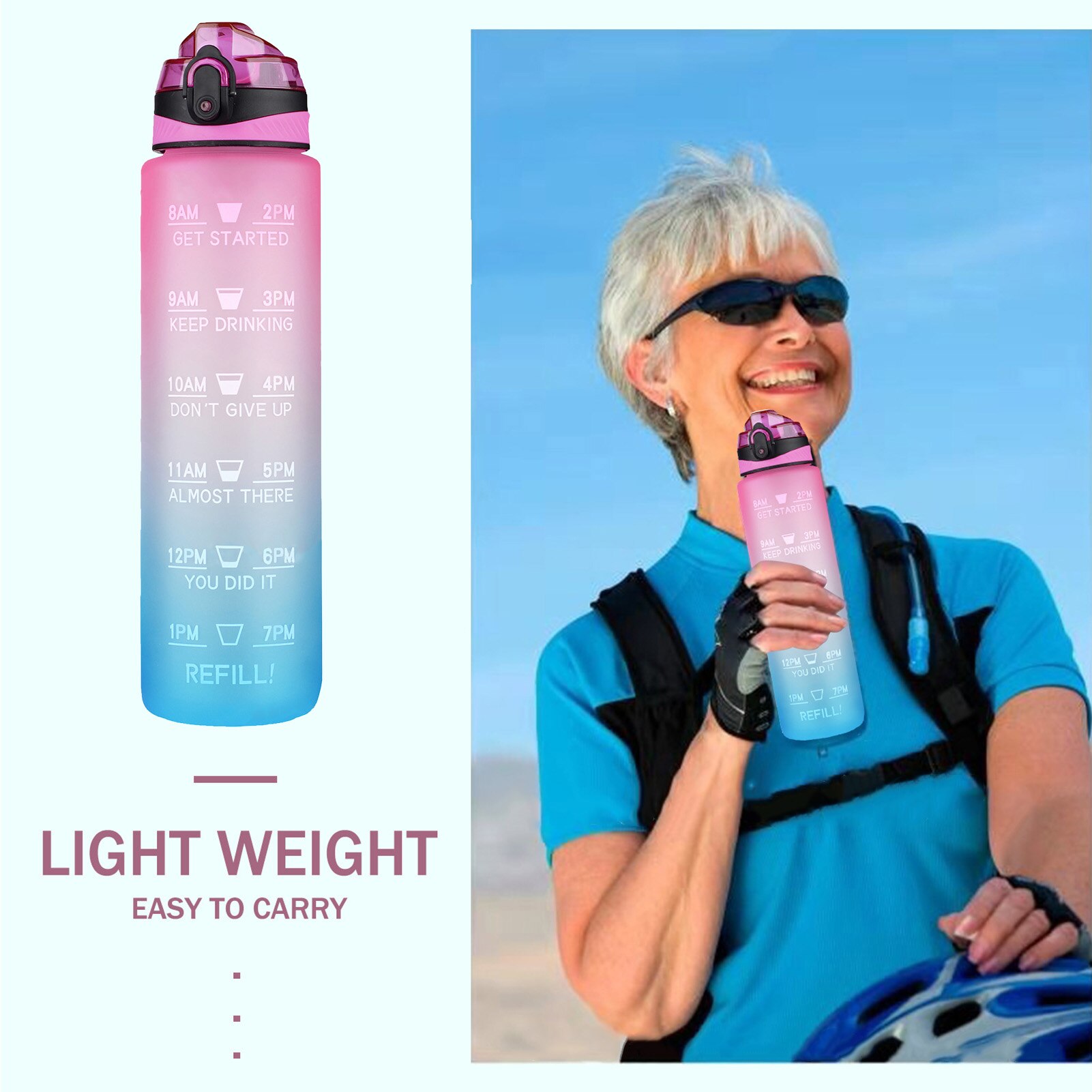 NAVTUE 16oz Motivational Water Bottle With Time Marker - BPA Free Tritan, Leakproof, Wide Mouth, Carry Strap - View #10