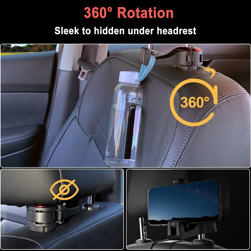 2-in-1 Universele Auto Haken Back Seat Hoofdsteun Mount Houder Voor iPhone Samsung Xiaomi Huawei 360 Graden mobiele Telefoon Houder Stand