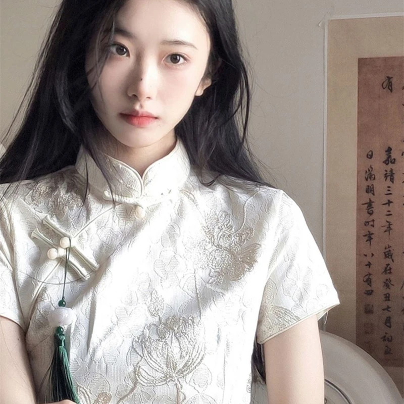 Robe de soirée blanche retro de Style chinois pour femmes, tenue de soirée élégante pour jeune fille, douce, premi3