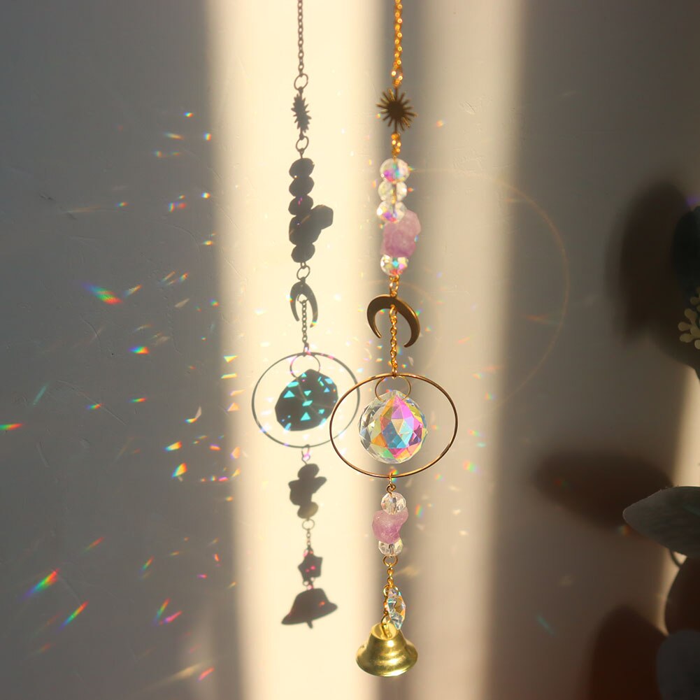 Crystal Wind Chime Star Moon Sun Catchers Prisms Pendant Dream catcher Plated Hanging for Outdoor Indoor Garden Windchimes: I