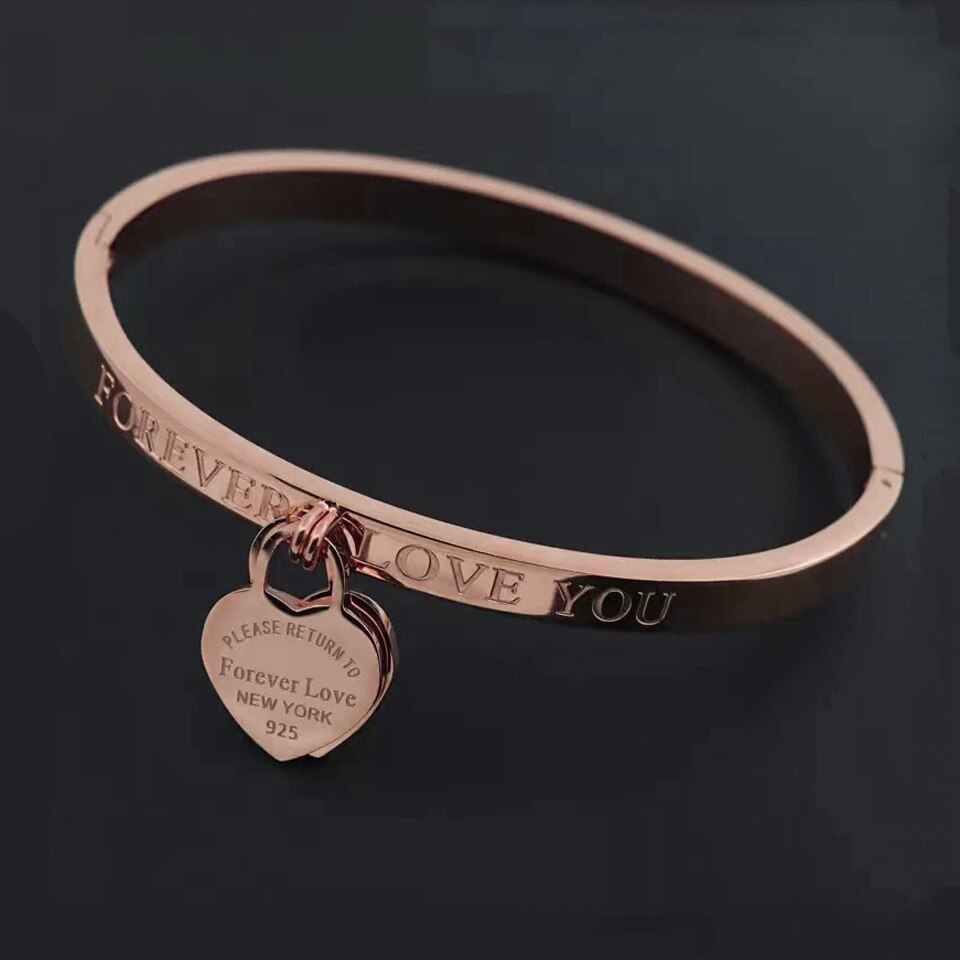 Gorący klasyczny ze stali nierdzewnej złoty kolor bransoletki i Bangles hurtownia biżuterii grzywny podwójne brzoskwiniowe serce bransoletki miłości kobiet: Double Heart Rose