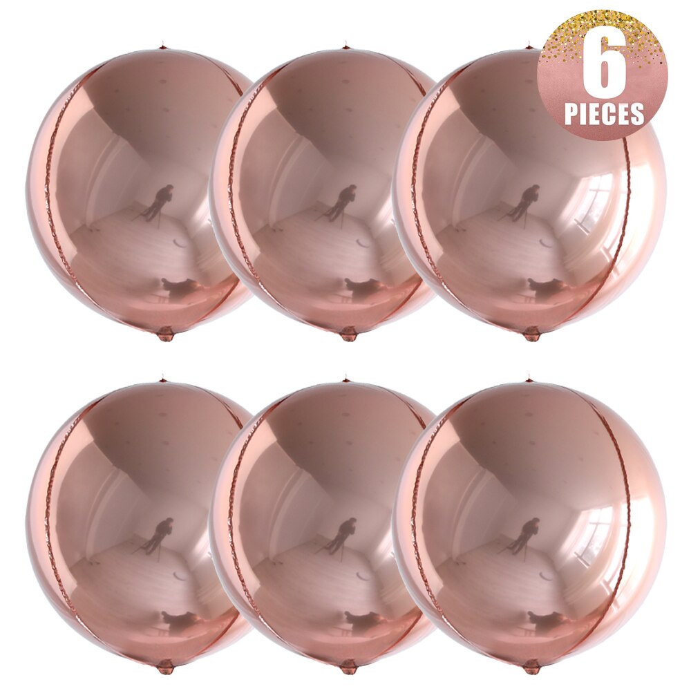 6pcs 22 Inchs Rose Gold Big 4D Balloons 360 Degree Round Metallic Rose Gold Balloons Birthday Baby Shower Wedding Decorations