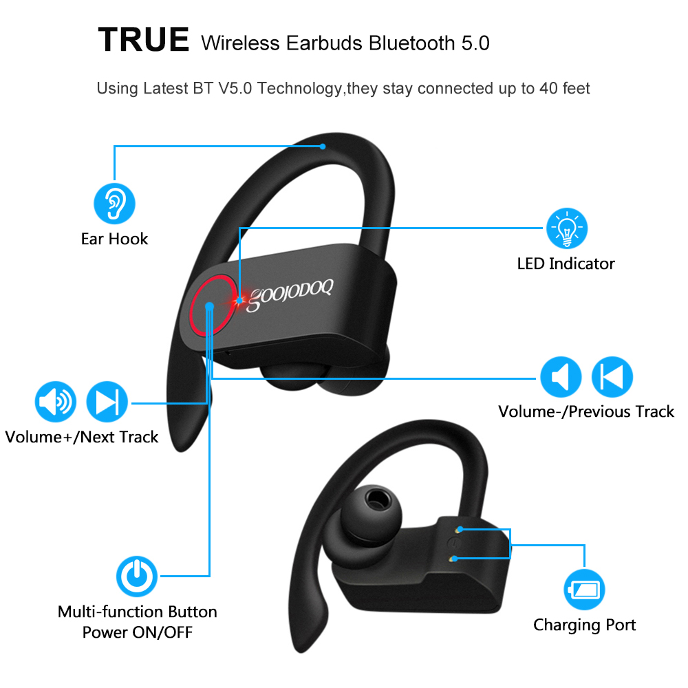 GOOJODOQ True sans fil écouteurs TWS Bluetooth écouteur 5.0 avec chargeur boîte sport écouteurs Bluetooth casque pour iphone xiaomi