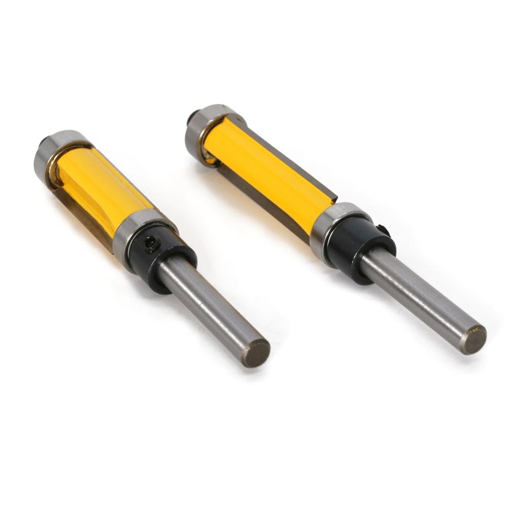 Modelo de haste de 6 mm e 1/4", broca de roteador de acabamento, com cortadores de roteamento de 2" de comprimento. Características: rolamentos de esferas superiores e inferiores Ferramenta para trabalhar madeira