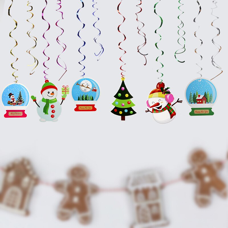 Christmas Swirl Banner Santa Claus Christmas Tree Spiral Pendant Ceiling Hanging Gralands for Home Decor Natal Room Decoration