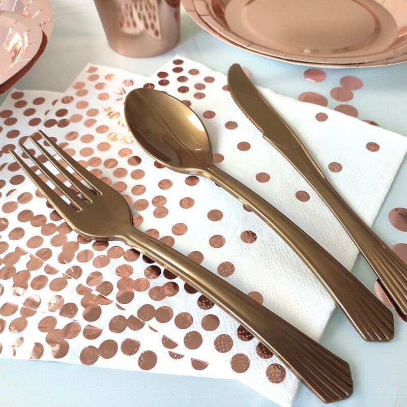 67 stuks hoogwaardige roségouden papierlade, papieren handdoek feestdecoratieset voor verjaardagsfeestjes