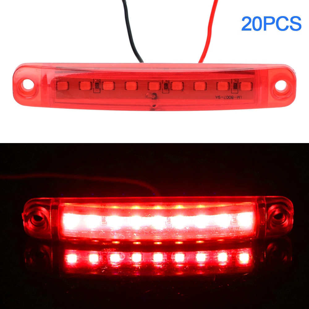Leepee 20 kpl/setti linja-auton perävaunun takavilkut sivuvilkut punaiset 9 led 24v lamppua kuorma-autojen tarvikkeet pysäköintivalot