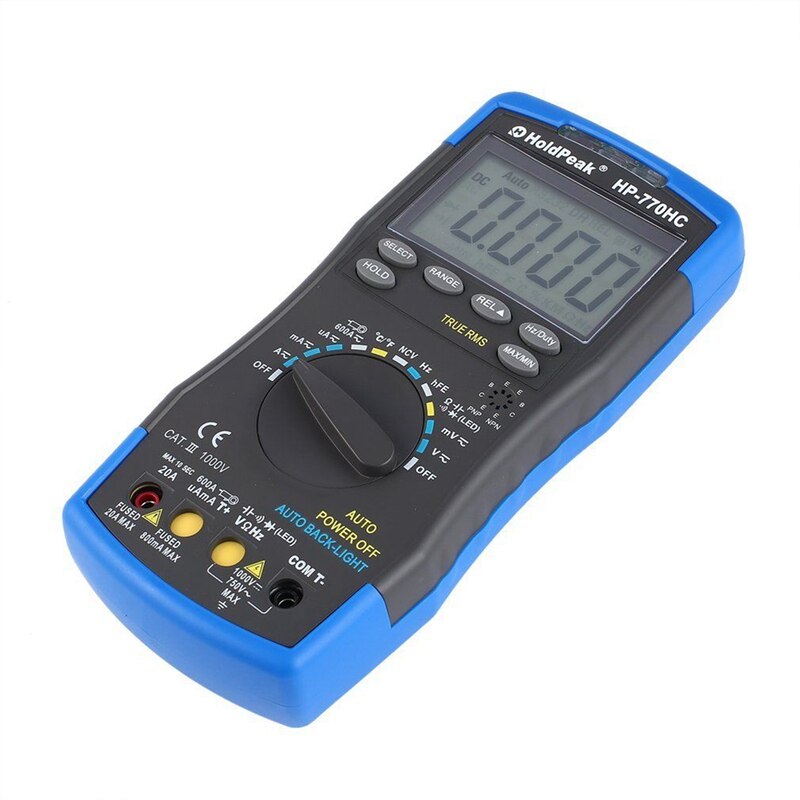 Multímetro Digital Holdpeak Hp-770Hc valores eficaces verdaderos de rango automático con función Ncv y prueba de temperatura/frecuencia/ciclo de trabajo