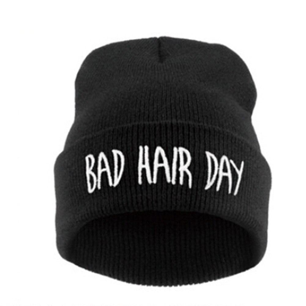 1pc letters winter lente bad hair day beanie pet mutsen voor vrouwen mannen gebreide skullies muts gorro feminino inverno: Bk