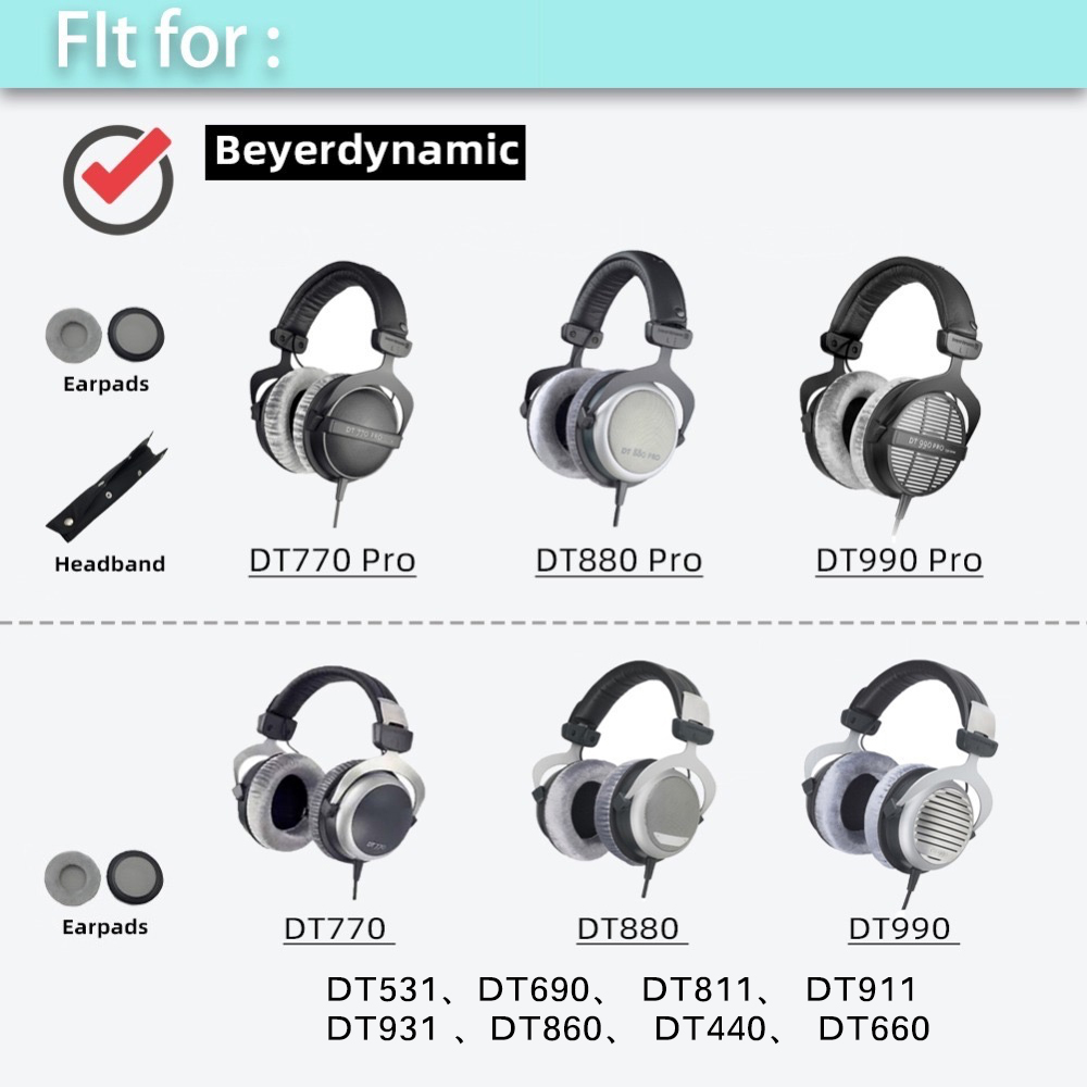 Nauszniki z pałąkiem na głowę dla Beyerdynamic DT770 DT880 DT990 PRO DT531 DT690 DT811 DT911 DT931 DT860 DT440 DT660 poduszki zderzak
