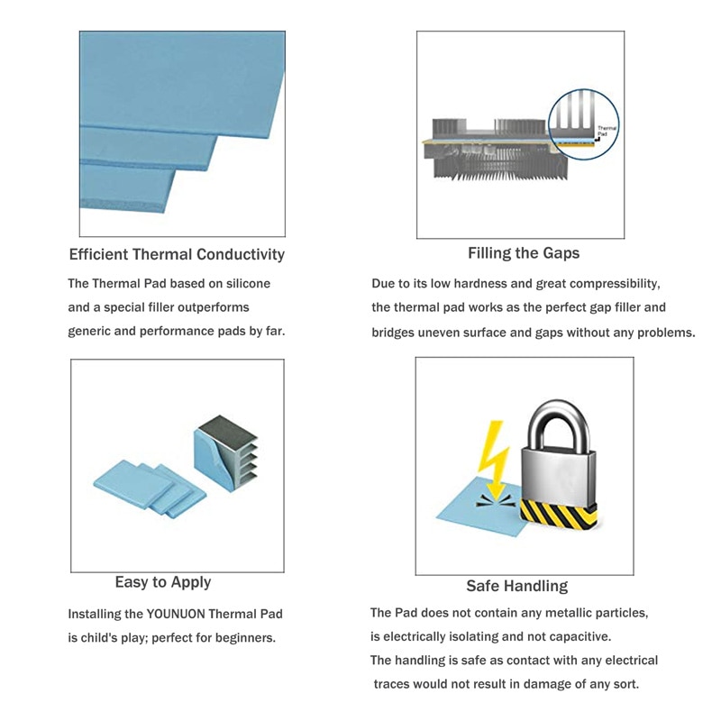 YOUNUON 100x100mm 0.5mm 1mm 1.5mm 2mm 3mm 4mm 5mm tichkess Thermal Pad CPU Heatsink Pad Cooling Conductive Silicone Thermal