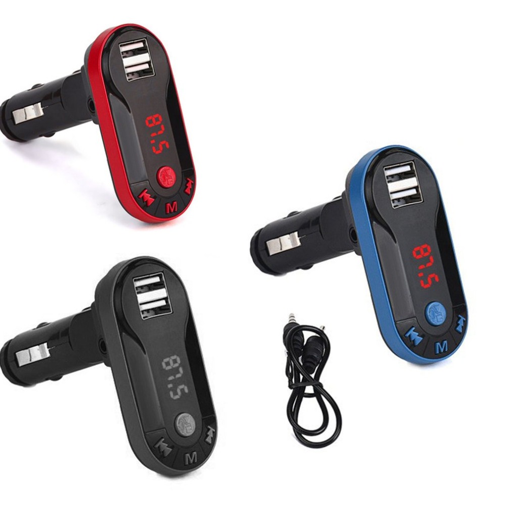 Blauw Bluetooth Draadloze Fm-zender MP3 Speler Handsfree Car Kit USB TF SD Remote Dual Usb-poort Ruisonderdrukking