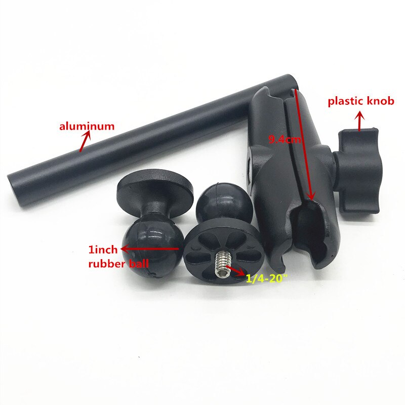 Lång förlängningsstolpe med 1- tum diameter kulländar dubbelarm för ramfästen för gopro actionkamera, för garmin gps: 9.4cm 4 i 1