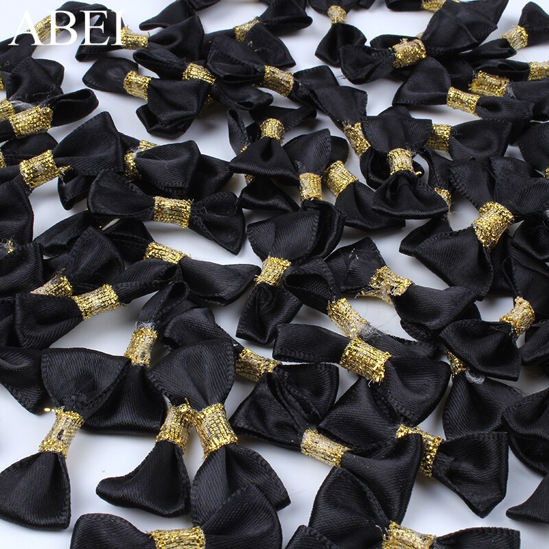 50 stks/partij Handgemaakte Mini Black Bows Satijnen Lint Strikjes Voor Scrapbooking Wedding Decors Kleding Accessoires DIY Naaien Ambacht