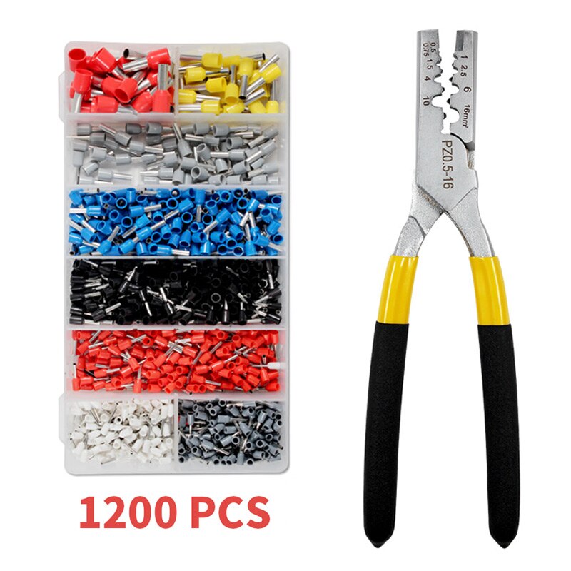 Crimping Tube Terminal Pliers 0.25-35mm GERMAN Style Mini Crimper Pliers electrical Bootlace 1200pcs Terminal VE Crimping Tools: PZ 0.5-16 1200PCS