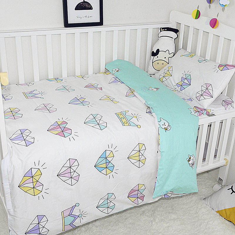 3Pcs Baby Bedding Set Cotton Crib Bedding Set Crib Kit Include Duvet Cover Pillowcase Bed Sheet: Diamond