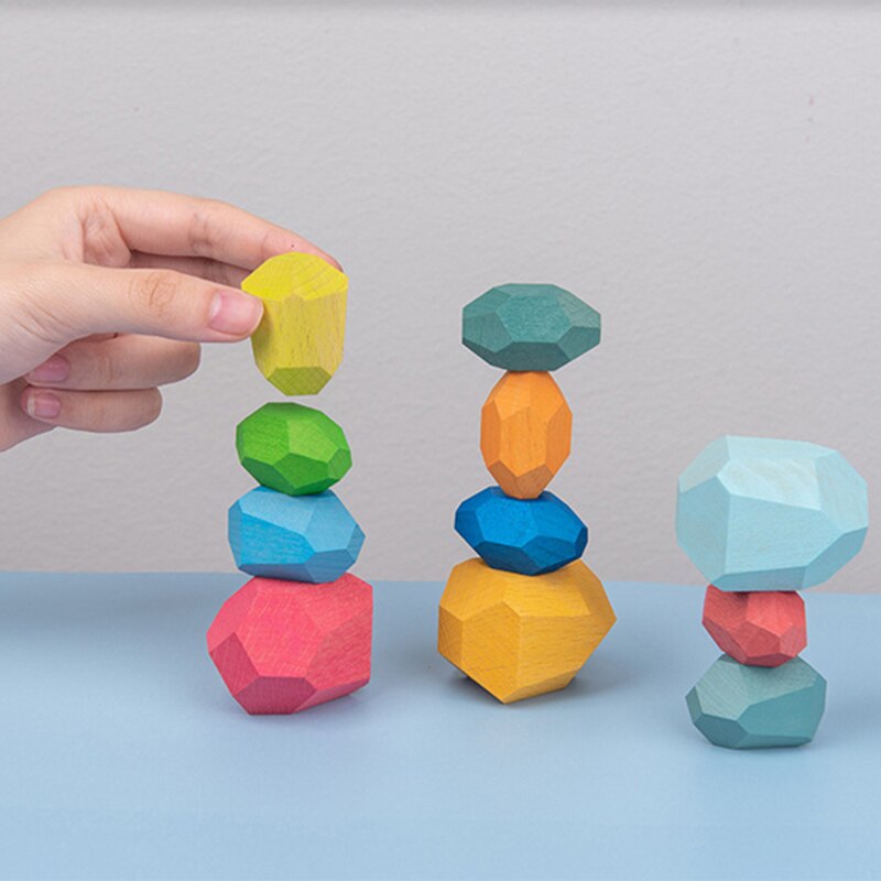 Di Legno colorato Pietre Giocattoli di Legno Blocchi di Costruzione Blocchi di Bilanciamento Impilabile Gioco Arcobaleno di Pietra Colorata Educativi Giocattoli Di Puzzle