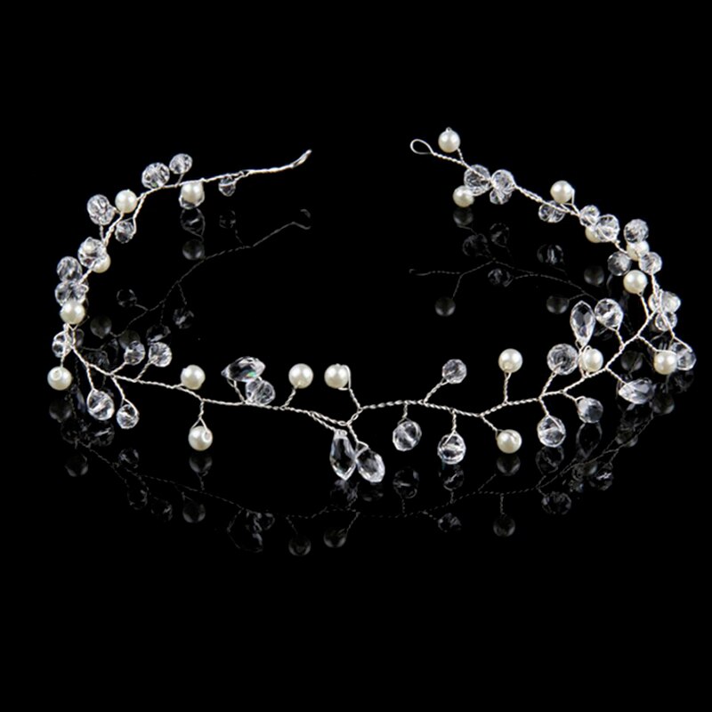 HONGFUYU Handgemachte Frauen Haar Zubehör Einfache Braut Haar Reben Kristall Perlen Kopfschmuck Perle Braut Stirnband für Hochzeit Party: silber- headpiece