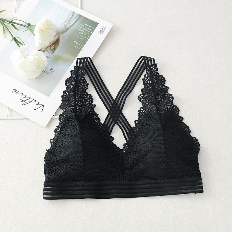 Women Lace Deep V-neck Bra Summer Tank Top Beauty Back Padded Bra Female Underwear For Women