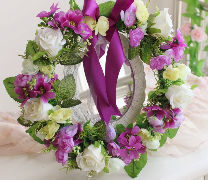 Purple Rose Artificial flowers wreath garland door decoration wedding flower home decor wedding car decoration flower silk