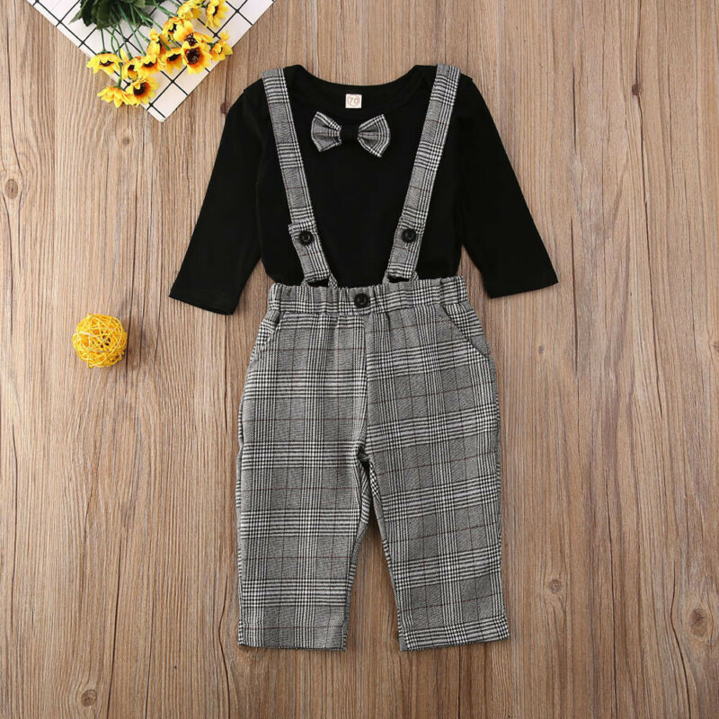 Cathery lillasyster bror matchande outfits byxa hängslen byxor spets volang t-shirt rutig kjol pannband klädsats
