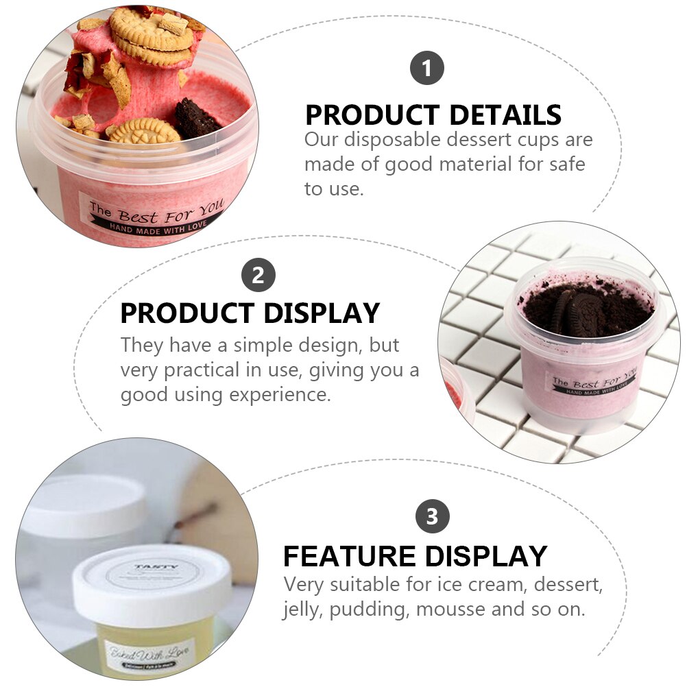 20Pcs 100ml Dessert Cups with Lids Ice Cream Pudding Cups Compact Snack Bowls