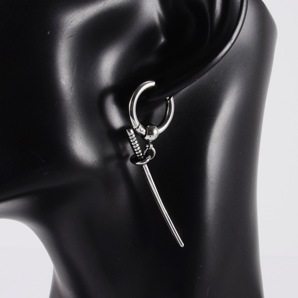 1Pc 361L Chirurgisch Staal Zwaard Hoop Punk Oorbellen Dangle Samurai Zwaard Oorbellen Lange Ketting Oorbellen Voor Vrouwen Mannen Oor sieraden