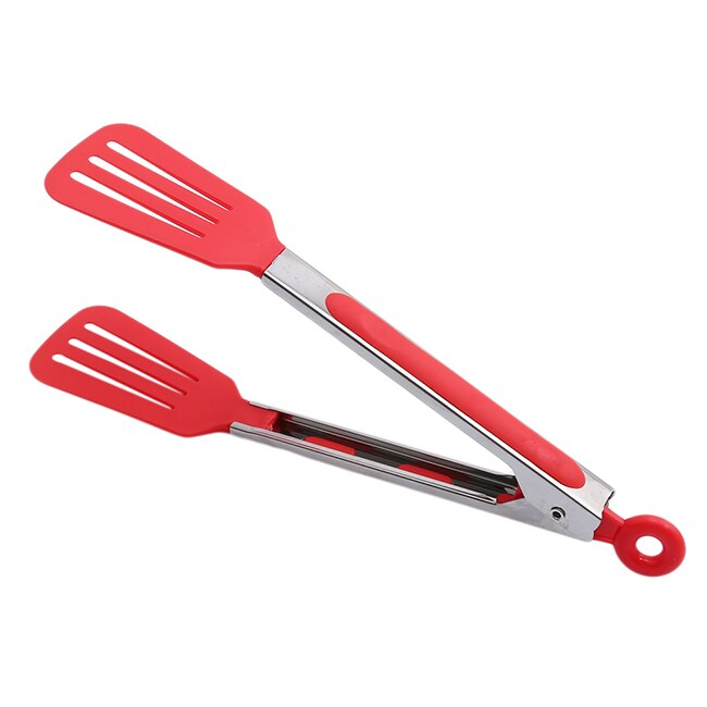 1 Pc BBQ Tongs Silicone Cover Food Tongs Lock Barbecue Clip Clamp Stainless Steel Bread Tongs Kitchen Tools: type2red