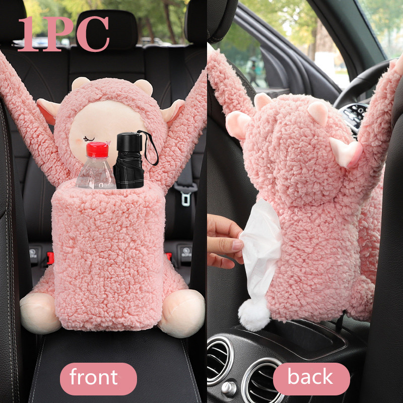 2 In 1 Auto Tissue Box Pop Cartoon Vuilnisbak Hond Aap Konijn Korte Pluche Auto Tissue Houder Auto Tissue box Auto Accessoires: green