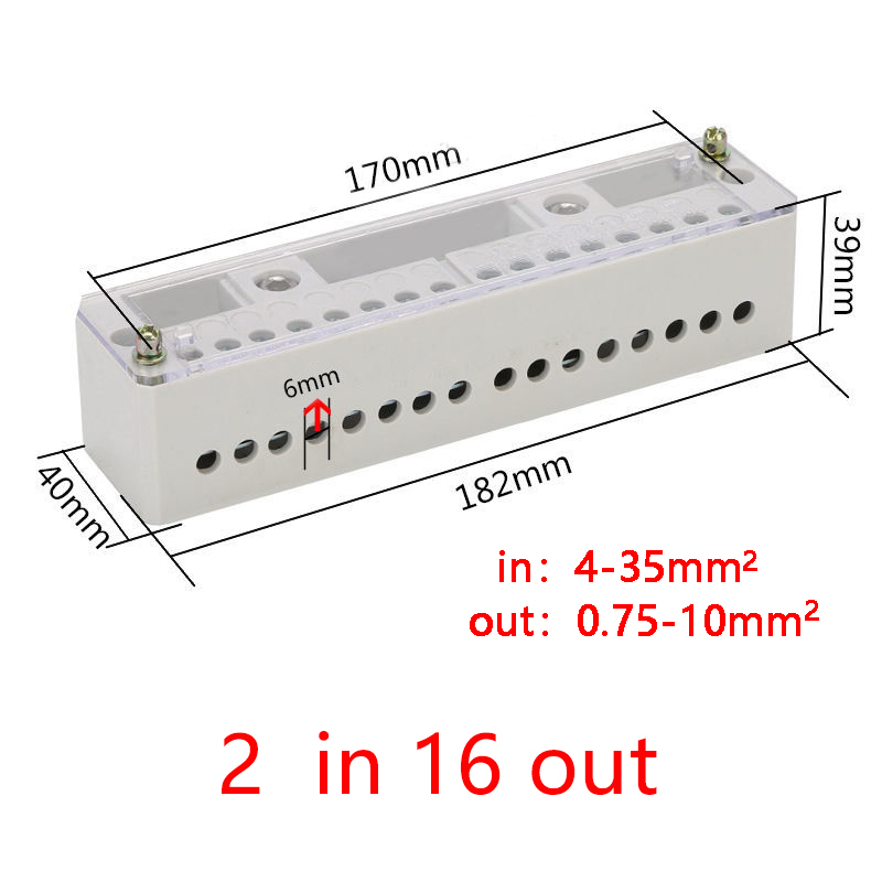 Enkele Fase 2-In 4 / 8 / 12/16 Uitgaande Terminal Box Huishouden Distributie Doos Junction Box Klemmen Blok 220 V