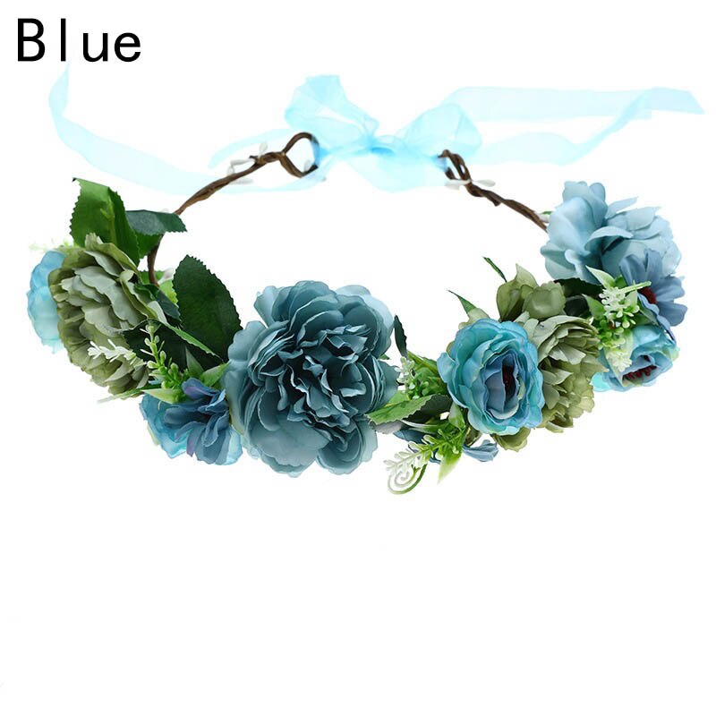 Lente Bohemian Bloem Kronen Strand Bloemen Guirlande Romantische Rose Bruiloft Kransen Haarband Hoofdband Bruid Haar Hoepel Accessoires: Blue