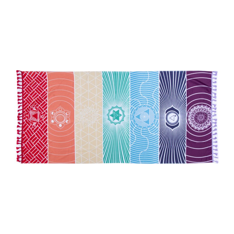 Polyester bohemia vägghängande indien mandala filt 7 chakra färgade gobeläng regnbågsränder resa sommar strand yogamatta