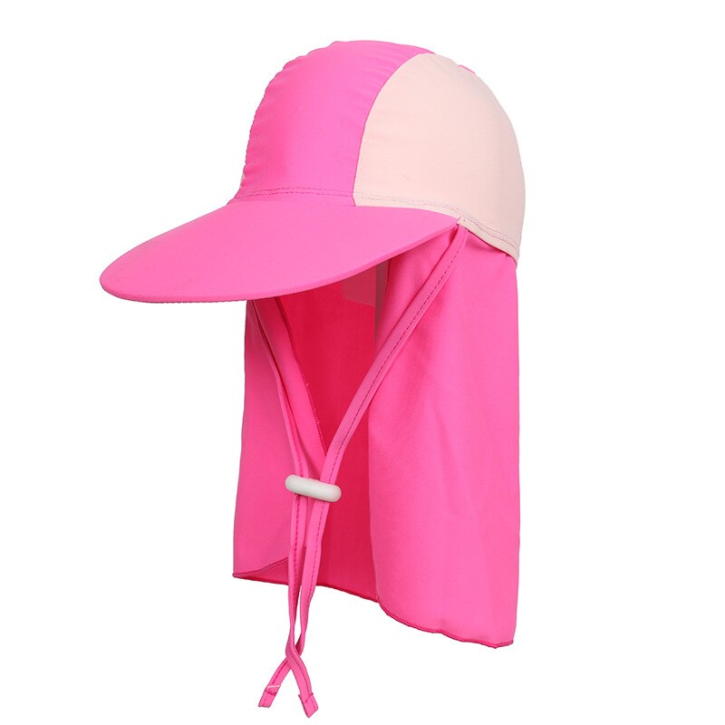 Gorra para niños con protección de cuello cubre el sol para niños gorra de natación UV de sombrero de ala grande playa ajustable de verano con cubierta de oreja: Rose Red and Pink