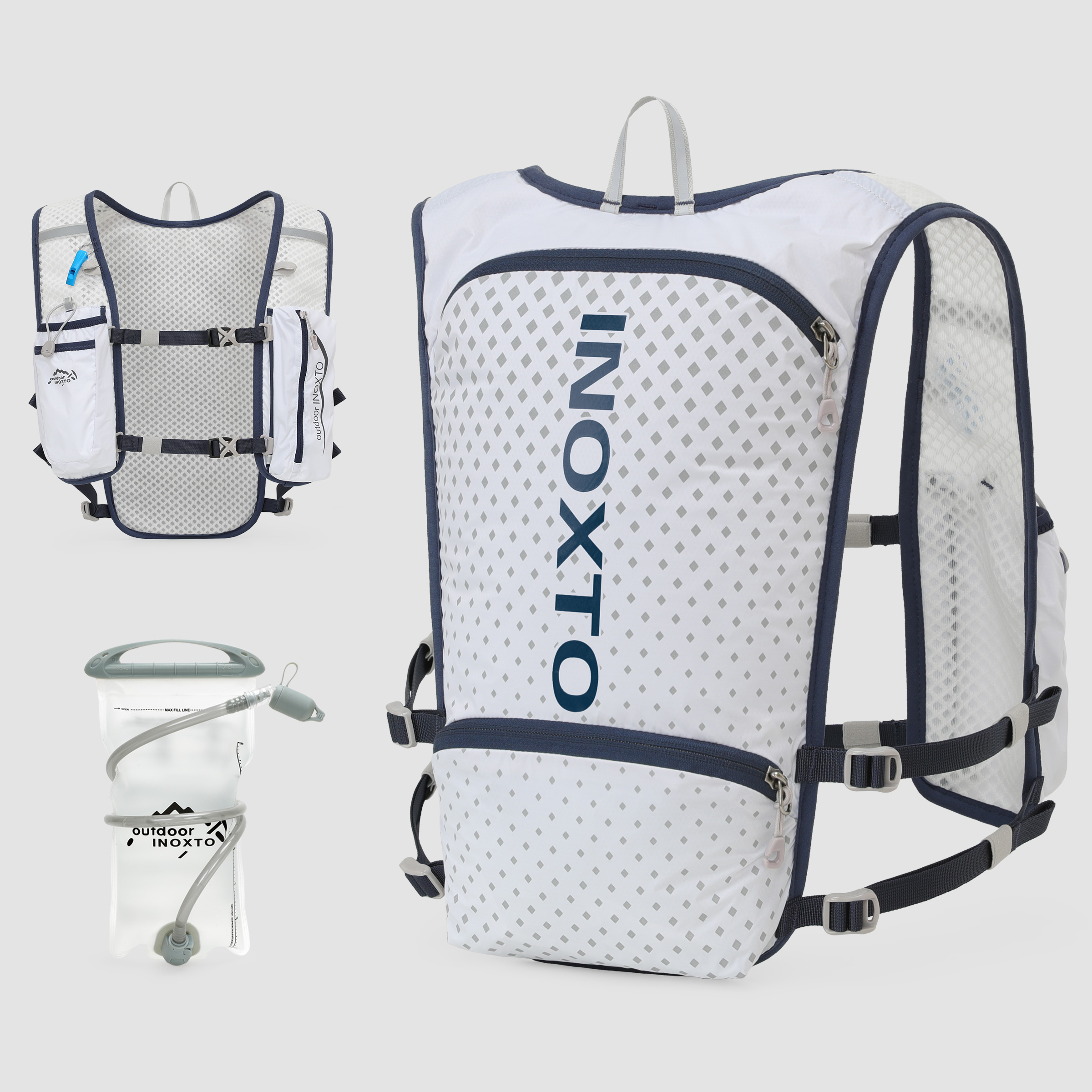 Reflektierende Weste für Damen und Herren, verstellbarer Brustgurt, Lauf-Trinkweste, leichter reflektierender Trinkrucksack: GRAUE FARBE